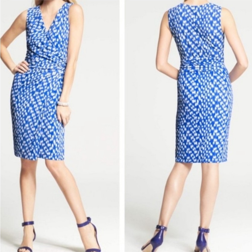 Ann Taylor Ikat Print Sleeveless Mock Wrap Dress‎